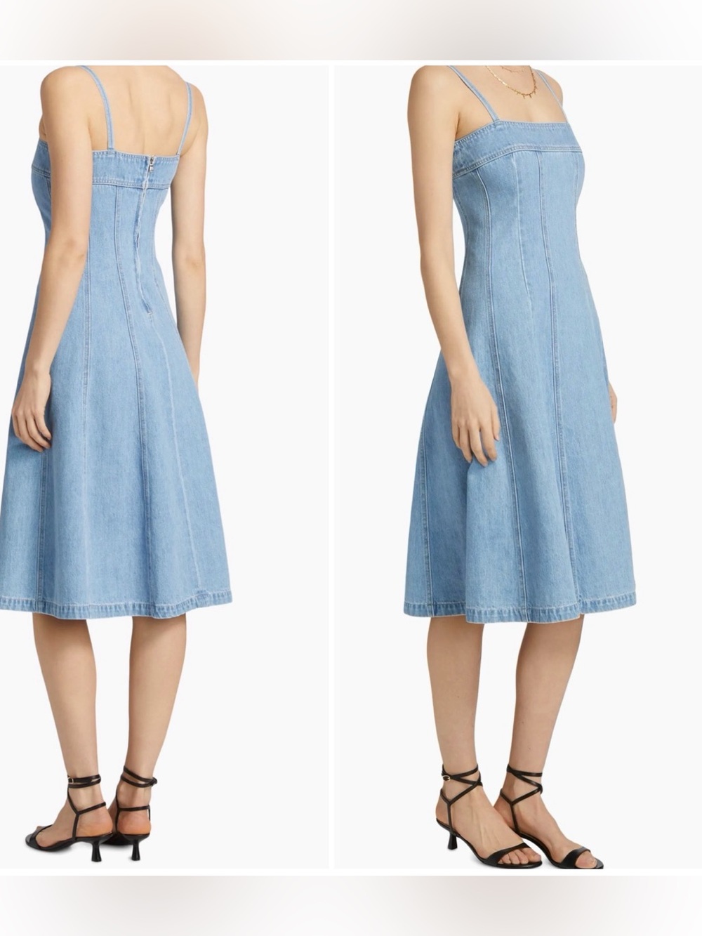 NWT L'AGENCE Light Blue Denim Spaghetti Strap Midi Dress size 00 MSRP $515